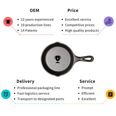 Poêle Pan Pre Seasoned Frying Pan de fonte d'ODM d'OEM 26/30cm