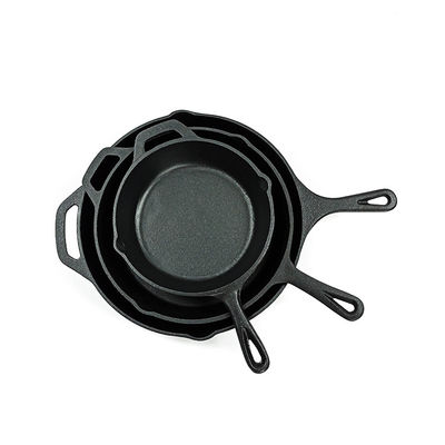 Longue casserole pré chevronnée de poêle de fonte de poignée 6/8/10 pouce 3pcs/Set