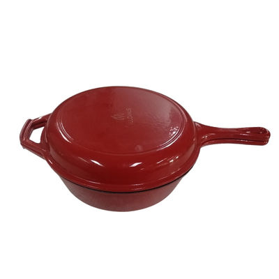 Casserole de poêle en fonte de 3 pintes 2 en 1 cuisson polyvalente