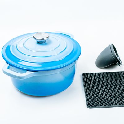 Cocotte en fonte OEM deux poignées plat rond avec couvercle