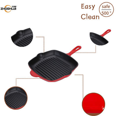 9 pouces Duracast ont émaillé le gril Pan With Long Handle de fonte