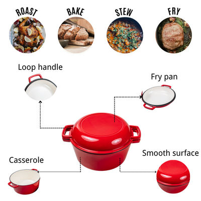 cocotte en terre 2 de la fonte 4.8L en 1 four néerlandais de fonte avec le couvercle de poêle