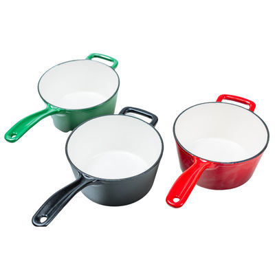 pot émaux rouge de casserole de fonte de fer de 16cm avec la longue poignée