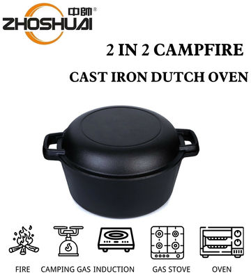 four néerlandais 2 de fonte de la cocotte en terre 4.8L de fonte de 26cm dans 1 poignée facile