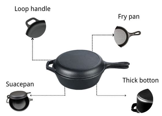 poêle de la fonte 3.2Quart Pan Casserole 2 dans 1 pour le camping et la cuisson extérieure