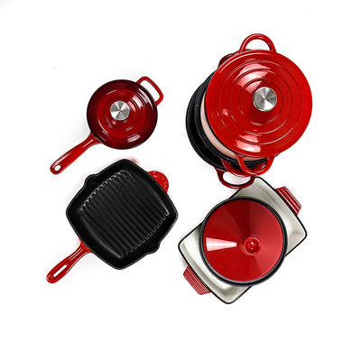 Ensembles de Cookware de fonte de 7 morceaux émaillés pour d'intérieur et extérieur
