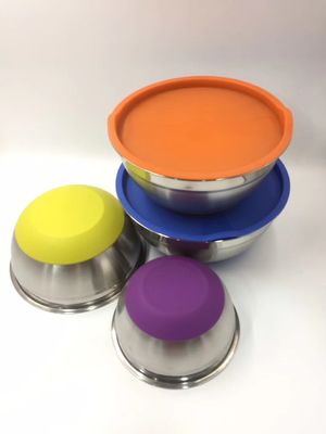 Saladier en métal d'acier inoxydable avec le fond de silicone du couvercle 1.25L-5L