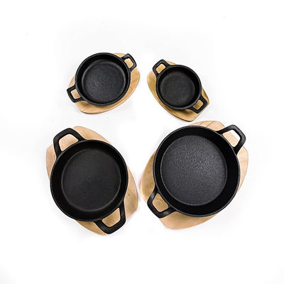 8.5/9.5 Inch Cast Iron Pan For Deep Frying With Wooden Base
