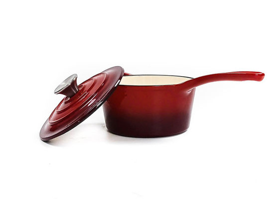 pot émaux rouge de casserole de fonte de fer de 16cm avec la longue poignée