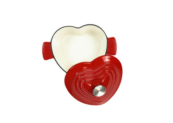 Revêtement émaillé en métal de plat en forme de coeur de cocotte en terre avec les poignées bilatérales
