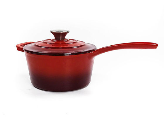 pot émaux rouge de casserole de fonte de fer de 16cm avec la longue poignée