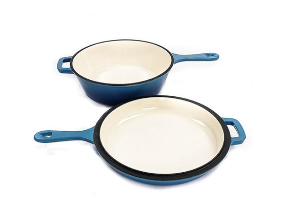 2 dans 1 émail de poêle de cocotte en terre de fonte a enduit 3,2 quarts