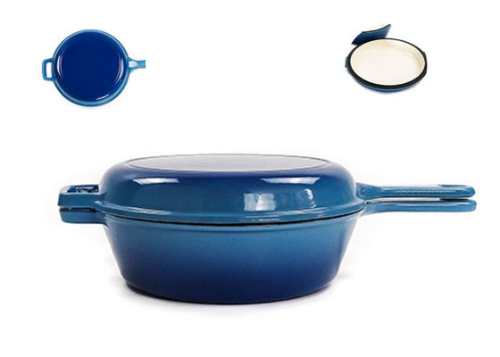 2 dans 1 émail de poêle de cocotte en terre de fonte a enduit 3,2 quarts