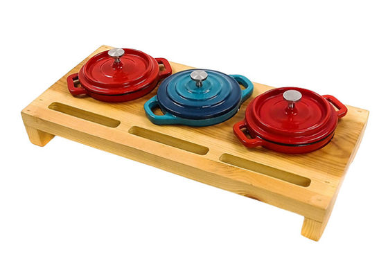 Émaillé le four de camp de fonte de revêtement 3pcs placent pour le feu campant