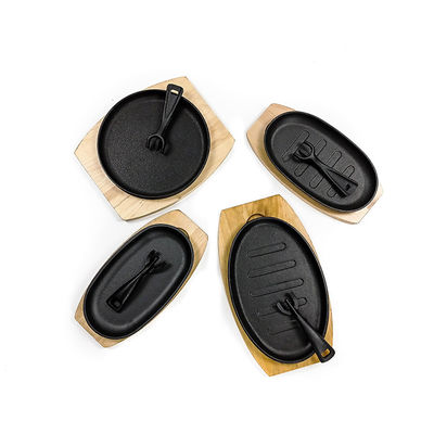 Pre Seasoned Cast Iron Sizzle Platter Cast Iron Steak Pan sets With Wooden Base