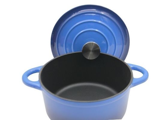 Plat bleu de cocotte en terre d'émail avec le couvercle pour tout le fourneau 3.8/5/5.3kg