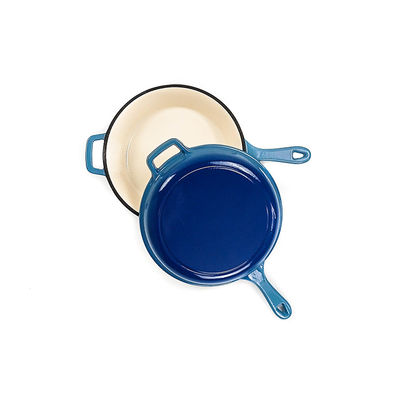 casserole bleue 2 de cocotte en terre de fonte de 26*8cm dans 1 4.8kg avec une longue poignée