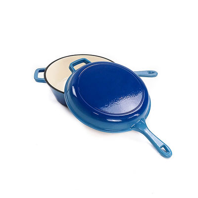 casserole bleue 2 de cocotte en terre de fonte de 26*8cm dans 1 4.8kg avec une longue poignée