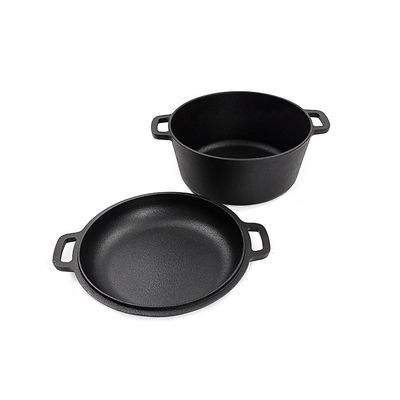 four néerlandais 2 de fonte de la cocotte en terre 4.8L de fonte de 26cm dans 1 poignée facile