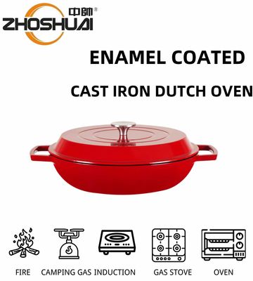3.6qt Shallow Enamel Casserole Dish With Lid Multifunctional