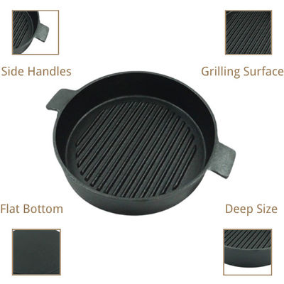 OEM ODM Cast Iron Frying Pan 24.5/26.5cm BSCI For Induction Stove Tops