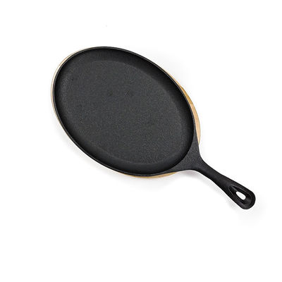 Plateau BSCI de Matt Black Cast Iron Sizzle avec le Fajita bas en bois