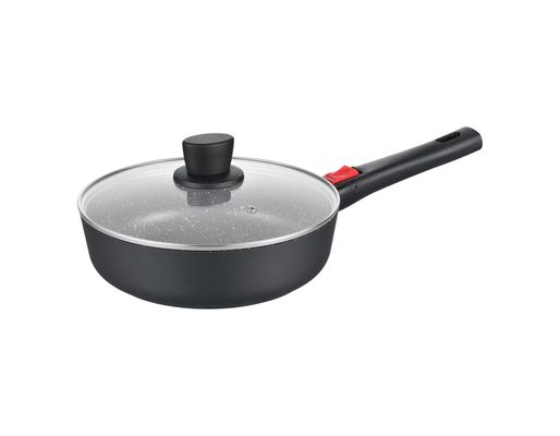 Grand plat profond Aluminumpot 28cm avec le noir en verre de couvercle