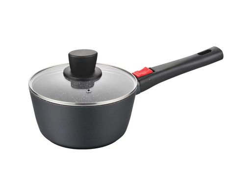 Grand plat profond Aluminumpot 28cm avec le noir en verre de couvercle