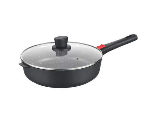 Grand plat profond Aluminumpot 28cm avec le noir en verre de couvercle