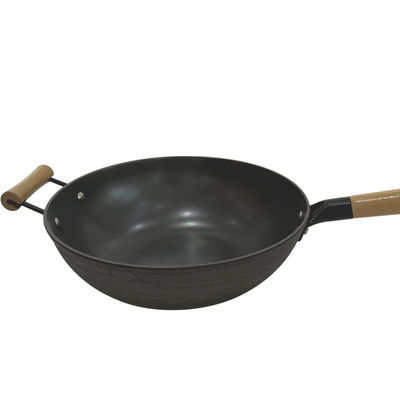 Couverture en bois chinoise de poignée de la casserole 30cm de wok d'induction de poêle de fonte