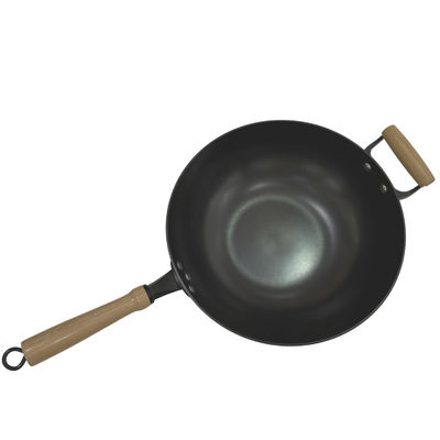 12&quot; wok de poêle de fonte de GV de diamètre avec la poignée en bois