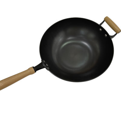12&quot; wok de poêle de fonte de GV de diamètre avec la poignée en bois