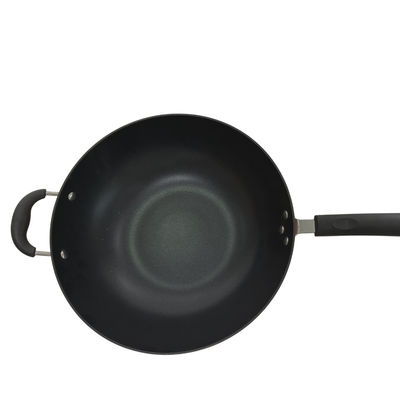 Wok chinois de poêle souple de la fonte 12Inch avec la poignée résistante à la chaleur