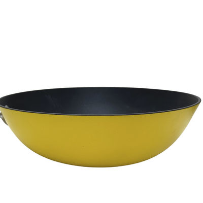 Wok chinois de poêle de la meilleure qualité de la fonte 13Inch avec le couvercle et non le bâton de verre trempé