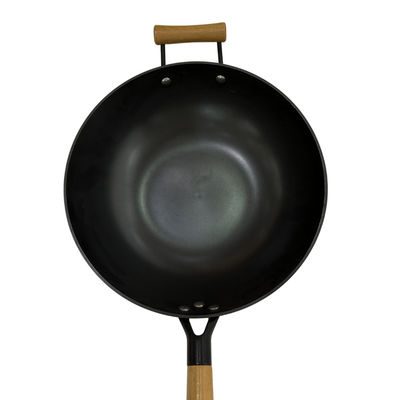 Wok chinois de poêle souple de la fonte 12Inch avec la poignée résistante à la chaleur
