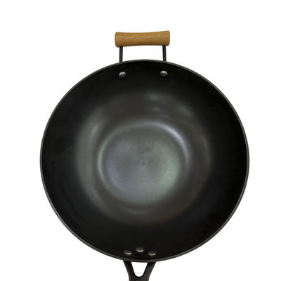 Poignée en bois de Pan Chinese Wok Pan With de fonte résistante de 14 pouces et couvercle en verre
