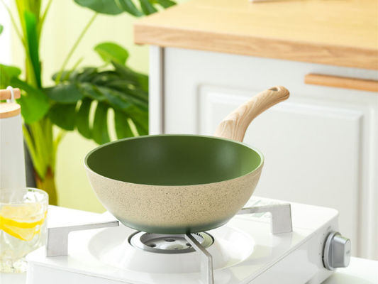 Poignée résistante à la chaleur de Pan With Flat Bottom And du wok 12Inch chinois souple