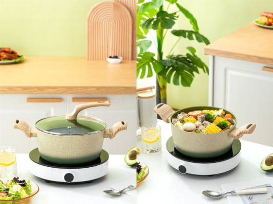L'ODM collent non l'ensemble en aluminium 5Piece de Cookware avec les poignées détachables