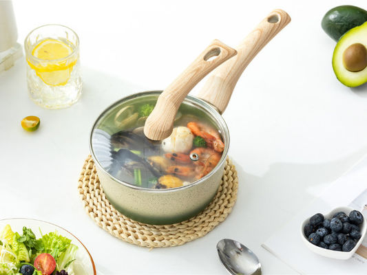 De biens casserole en aluminium de bâton non avec le couvercle d'acier inoxydable et rester la poignée fraîche