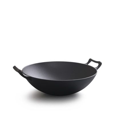 Vintage 32/36cm Wok en fonte avec deux oreilles