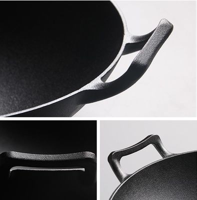 Vintage 32/36cm Wok en fonte avec deux oreilles