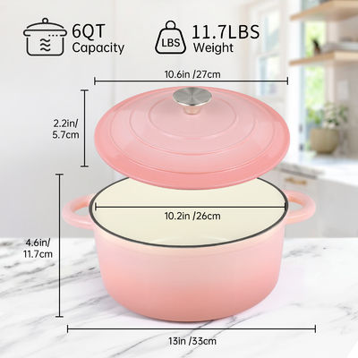 5.5Qt émaillé four hollandais en fonte - Parfait pour cuire du pain et de la pâte aigre, sans danger pour le four