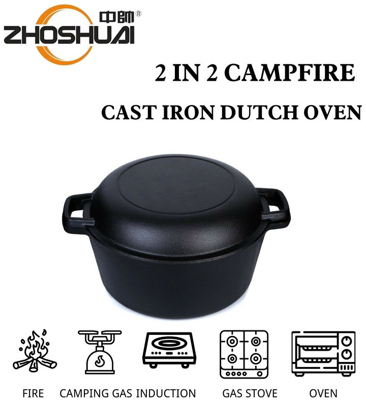 four néerlandais 2 de fonte de la cocotte en terre 4.8L de fonte de 26cm dans 1 poignée facile