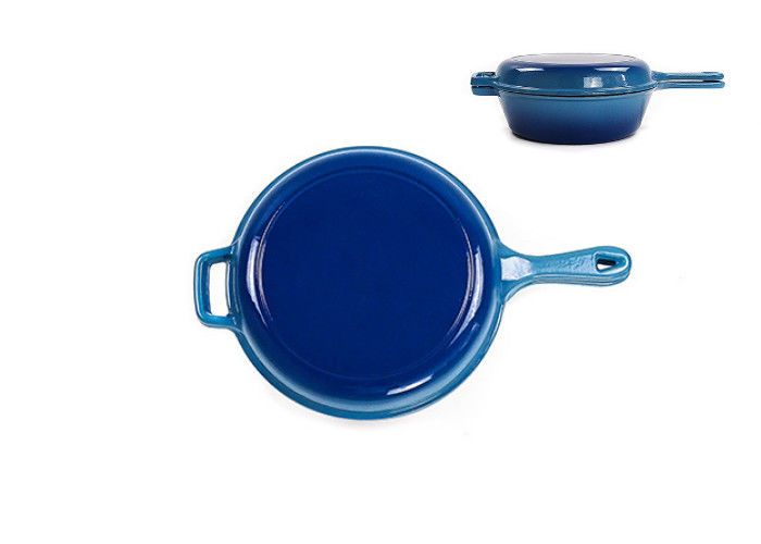 casserole bleue 2 de cocotte en terre de fonte de 26*8cm dans 1 4.8kg avec une longue poignée