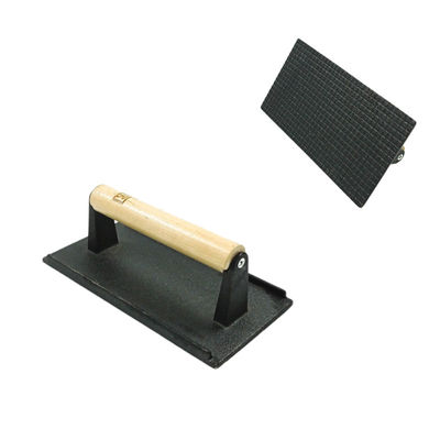 presse rectangulaire de bifteck de fonte de 21X11X1.2cm avec la poignée en bois