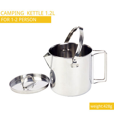 le camping 1.2L faisant cuire le pliage d'ensemble manipule la bouilloire de thé campante d'acier inoxydable
