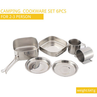 La cuisson de camping de H6.8CM a placé le Cookware 6pcs/Set de camping d'acier inoxydable de D14.7CM