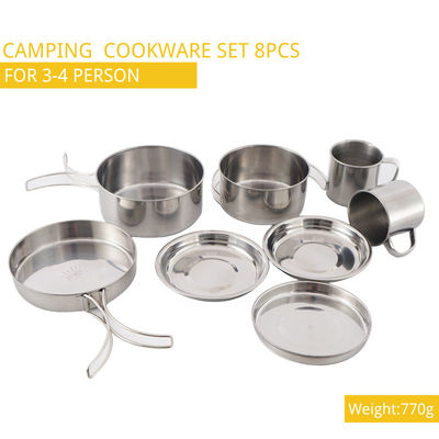 le camping 8pcs faisant cuire le camping inoxydable d'ensemble a placé augmenter le pot ISO9001