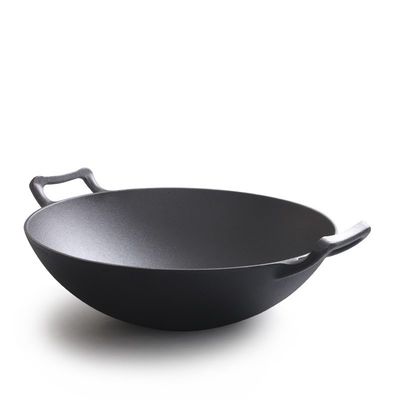 Vintage 32/36cm Wok en fonte avec deux oreilles